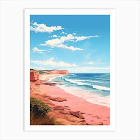 An Illustration In Pink Tones Of  Gracetown Beach Australia 1 Art Print