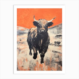 Highland Cattle, Woodblock Animal Drawing 4 Art Print