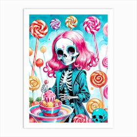 Cute Skeleton Candy Halloween Painting (4) Art Print
