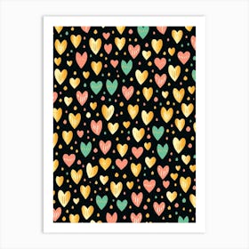 Black Gold & Blush Pink Heart Line Pattern Art Print