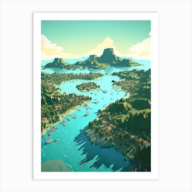 Bora Bora French, Polynesia, Flat Illustration 3 Art Print