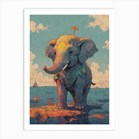 Elephant In The Water Art Print