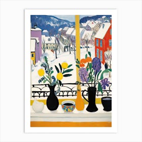 The Windowsill Of Bergen   Norway Snow Inspired By Matisse 3 Art Print
