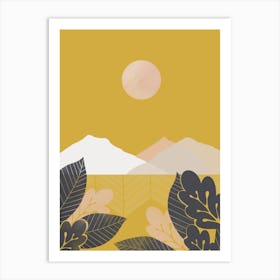 Mustard Mountains Through Leaves Abstract Landscape Art Print