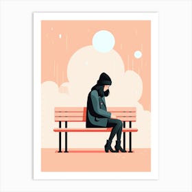 Sad Girl Sitting On A Bench, Loneliness Art Print