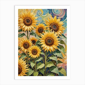 Swirly Sunflowers Art Print