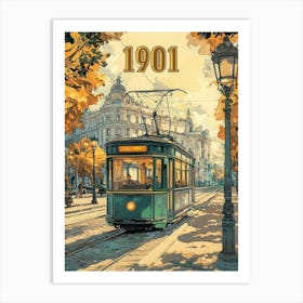 Aihrgdesign A Vintage Travel Poster Of An Electric Tram Glidi Ff8bbaa9 1d73 44fa 9340 1349237a6944 2 Art Print