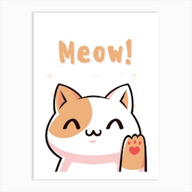 Beige Illustrated Meow Art Print