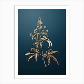 Gold Botanical Chaste Tree on Dusk Blue n.4275 Art Print