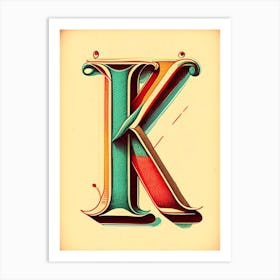 K, Letter, Alphabet Vintage Sketch 3 Art Print