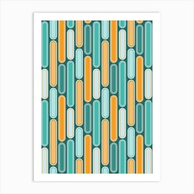 Retro Mid Century Stripes Aqua, Teal, Orange Art Print