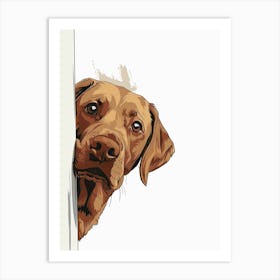 Dog Peeking Out Of The Door Art Print