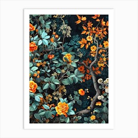 William Morris Inspired Flower Pattern Art Print