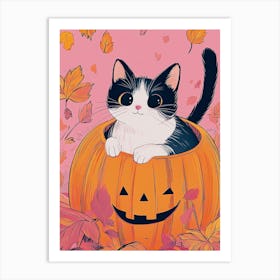 Cute Cat In A Pumpkin Art Print