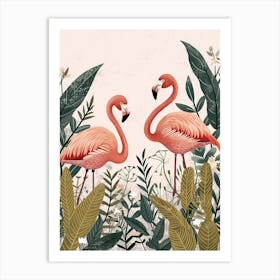 Lesser Flamingo And Ginger Plants Minimalist Illustration 1 Art Print