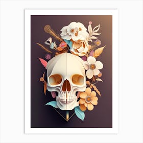 Skull With Geometric 2 Designs Vintage Floral Art Print