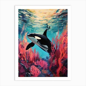 Orca Whale And Pink Coral Art Print