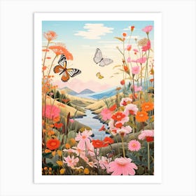 Butterflies In Wild Flowers Japanese Style Painting 7 Art Print