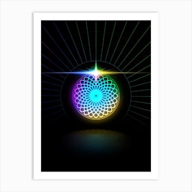 Neon Geometric Glyph in Candy Blue and Pink with Rainbow Sparkle on Black n.0057 Art Print