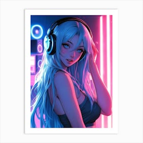 Anime Girl With Headphones 1 Art Print