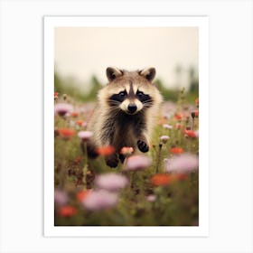 Cute Funny Bahamian Raccoon Running On A Field 3 Art Print