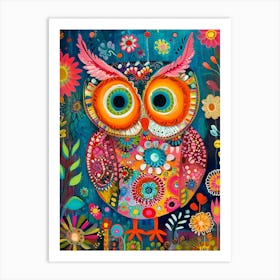 Kitsch Colourful Owl Pattern Art Print