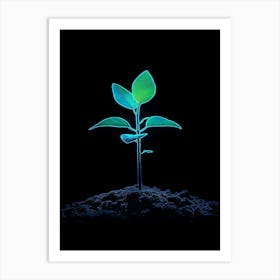 Neon Green Plant On Black Background Art Print