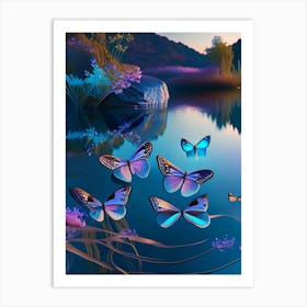 Butterflies On Lake Holographic 1 Art Print