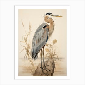 Vintage Bird Drawing Great Blue Heron 1 Art Print