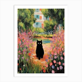 Monet Style Garden With A Black Cat 1 Art Print