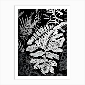 Painted Fern Wildflower Linocut 1 Art Print