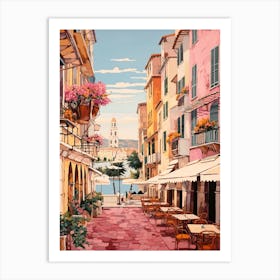 Cannes France 1 Vintage Pink Travel Illustration Art Print