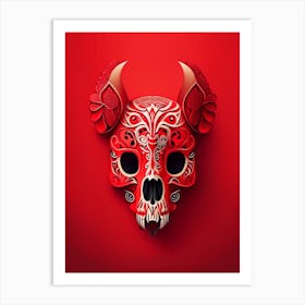 Animal Skull Red 3 Mexican Art Print