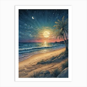 Beach At Night Art Print