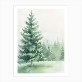 Fir Tree Atmospheric Watercolour Painting 2 Art Print