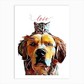 Love Dog And Cat Art Print