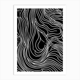 Wavy Sketch In Black And White Line Art 18 Art Print