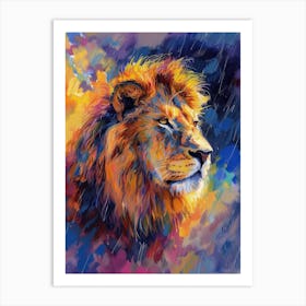 Asiatic Lion Facing A Storm Fauvist Painting 1 Art Print