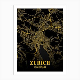 Zurich Gold City Map 1 Art Print