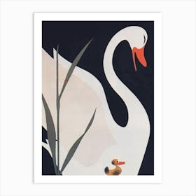 Swan And Duckling Vintage Print Art Print