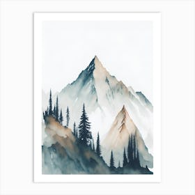 Mountain And Forest In Minimalist Watercolor Vertical Composition 74 Art Print