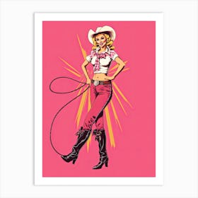 Happy Cowgirl Pink Illustration 2 Art Print