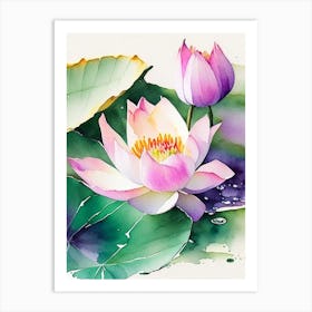 Double Lotus Watercolour 2 Art Print