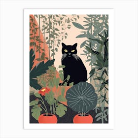 Black Cat And House Plants 2 Art Print