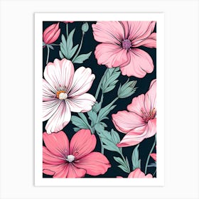 Pink Cosmos Seamless Pattern Art Print