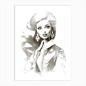 Barbie Portrait In Black And White Strokes Art Print