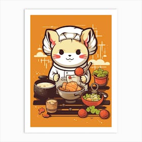 Kawaii Cat Drawings Cooking 1 Art Print