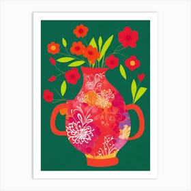 Red Vase With Flowers Art Print