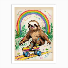 Sloth On A Skateboard 1 Art Print