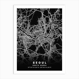 Seoul South Korea Black Map Art Print